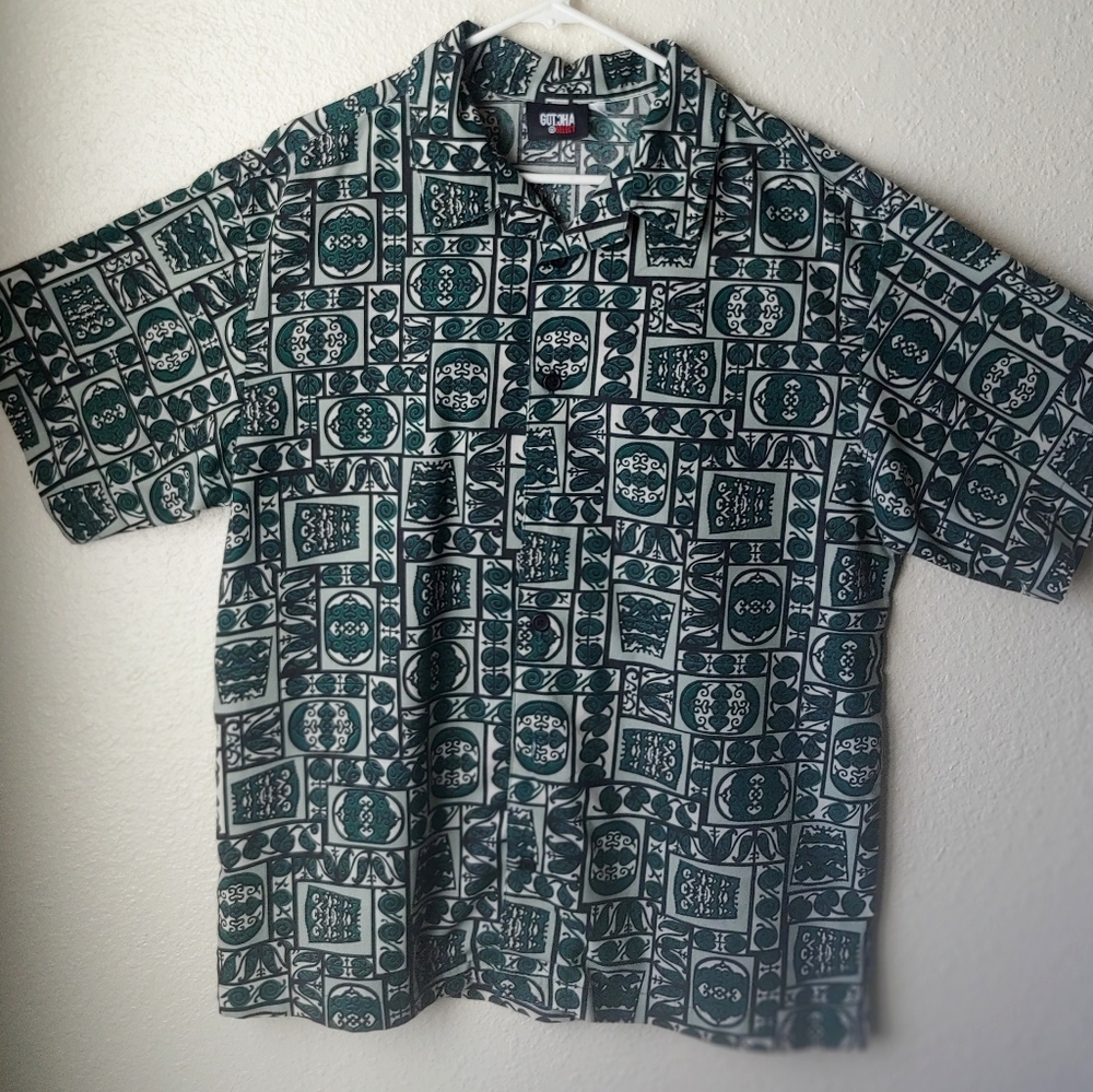 Vintage 90s GOTCHA Green Shirt Sz M, Baggy Fit